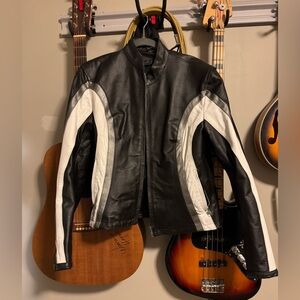 Black Silver White Women's Leather Jacket